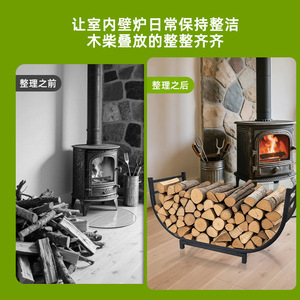 Soporte de Leña Ovalado de Metal, Organizador de Leña para Interiores y Exteriores, Organizador de Leña para Chimenea, Negro - Product Image 3