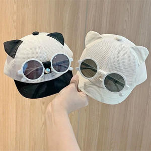 Sombrero de verano de moda para bebé con <span class=keywords><strong>gafas</strong></span> de sol de malla fina para gato gorra de béisbol tela de sarga <span class=keywords><strong>6</strong></span> paneles gorra de sol ala curva - Product Image 2