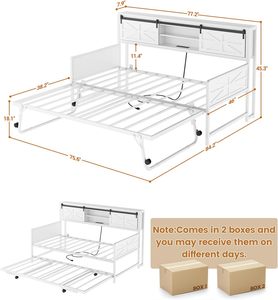 <span class=keywords><strong>Cama</strong></span> <span class=keywords><strong>nido</strong></span> doble estilo rústico con <span class=keywords><strong>cama</strong></span> <span class=keywords><strong>nido</strong></span> extraíble, estructura metálica, cabecero con librero, estación de carga y almacenamiento con puerta corredera tipo granero para dormitorio o almacén - Product Image 6