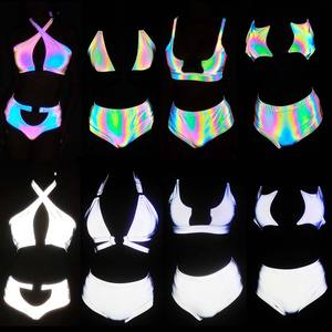 Dames Zomer 2 Stuks Stervormige Bh Veters Hoge Zichtbare Regenboog Reflecterende Bikini Badpak Rave Party Nachtclub Dameskleding - Product Image 5