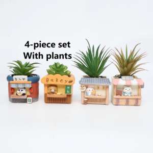 Avec Plantes Bureau Maison Voyage de Saveur Roogo Style <span class=keywords><strong>Japonais</strong></span> Ensemble de 4 Pièces Cadeau avec Petite Plante et Porte-Stylo <span class=keywords><strong>Pot</strong></span> Succulent - Product Image 1