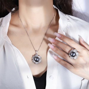 High Quality Eco-friendly Copper <b>Women</b> 14MM Grey Shell Pearl Floral Necklace <b>Rings</b> <b>Set</b> Jewelry <b>Set</b> for Daily Wear - Product Image 6