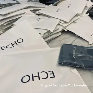 ถุงใส่รองเท้า Clarins พิมพ์โลโก้ตามสั่ง ทำจากกระดาษคราฟท์เคลือบ PE สีขาว รีไซเคิลได้ พร้อมซิปด้านบน กันน้ำ สำหรับส่งเสื้อผ้า - Product Image 4