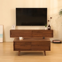 Ensemble meuble TV flottant moderne et table basse pour petit appartement, console multimédia murale gain de place, support TV avec rangement