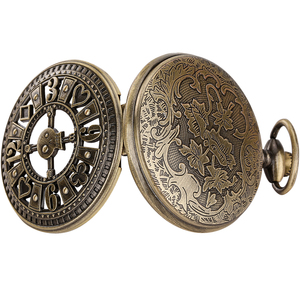 Reloj de Bolsillo con Cadena y Colgante Antiguo de Cuarzo con Caja de Metal Bronce con Diseño de Póker y Esfera con Diseño de Muerte - Product Image 4