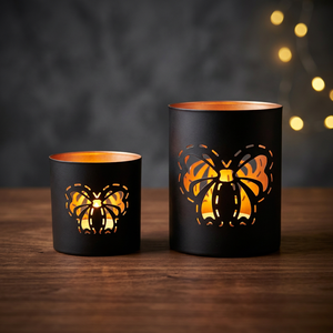 Sonnet Decor Porte-bougies cylindriques en fer, motif papillon découpé, résistants à la chaleur, faits à la main, décoration de Noël pour la maison, lot de 2 - Product Image 1