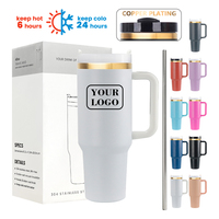 OEM Vaso Térmico de Viaje de 40 oz con Revestimiento de Cobre, Taza de Café Reutilizable de Acero Inoxidable con Asa y Tapas con Pajita para Aventuras
