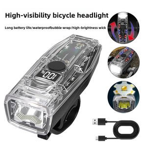 Luz Delantera para Bicicleta LED USB Recargable Multifunción con Pantalla Digital Impermeable Transparente para Ciclismo Nocturno y Uso en Exteriores - Product Image 1