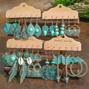 Boucles d'oreilles pendantes bohèmes en alliage plaqué bronze antique, bijoux fantaisie géométriques pour femme, idéales pour les soirées - Product Image 1