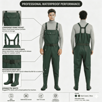 Senshuo Waders synthétiques noirs pour la pêche au palourdé, avec semelles industrielles Jet Orange Foncé et poche auto-agrippante rouge brique pour l'extérieur