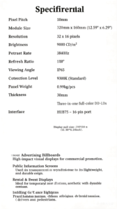 โมดูลจอแสดงผล LED RGX P10 สีเต็มรูปแบบสำหรับภายนอกอาคาร ความละเอียด 4K กันน้ำระดับ IP65 ความสว่างสูง <span class=keywords><strong>9000CD</strong></span> รับชมได้แม้กลางแจ้งด้วยแสงแดด ความถี่ 3840Hz รับประกัน 3 ปี - Product Image 2