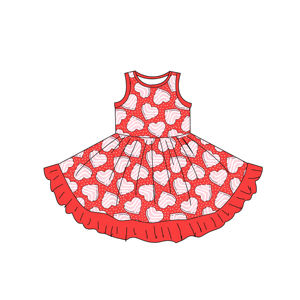 ชุดเด็กผู้หญิงชุดเสื้อผ้าเด็กแบบมีฟองพิมพ์ลายหัวใจเสื้อแขนกุดมีระบายคอกางเกงขาสั้นสำหรับฤดูร้อน - Product Image 2