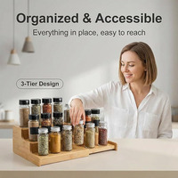 Étagère de rangement pour assaisonnements en bambou à trois niveaux, non pliable, design minimaliste en forme d'escalier, type sur pied pour la cuisine