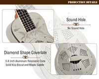 Hot Sale Aiersi Brand Gloss Chrome Plated Hawaii Tree Sandblasted Brass Body Concert 24 InchResonator Ukulele Travel Guitar