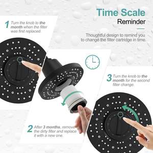 מט שחור 7 אינץ 'אנטי לסתום ראש מקלחת מסונן בלחץ גבוה מסונן עם 20 שלבים פילטר ראש גשם מסונן - Product Image 4