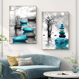 Phòng khách tường trang trí vải tường nghệ thuật hiện đại 3 Khung vải nghệ thuật in trừu tượng màu xanh Hình ảnh trang trí nội thất - Product Image 2