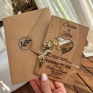 Invitations en bois personnalisées, cartes d'invitation gravées au laser, enveloppes, bricolage, artisanat, mariage - Product Image 2