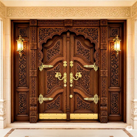 Porte d'entrée principale en teck birman de style antique pour salle de prière, porte en bois traditionnelle professionnelle détachable avec design sculpté, durable