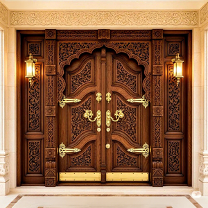 Puerta Principal de Teca de Birmania Estilo Antiguo para Sala de Pooja, Puerta de Madera Tradicional Desmontable Profesional con Diseño Tallado, Reino Unido - Product Image 6