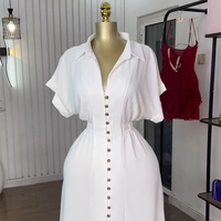 Robe d'été pour femmes à col rabattu et manches courtes avec volants, taille unique