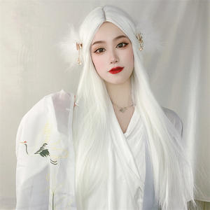 Pseudo-girl <span class=keywords><strong>Perruque</strong></span> synthétique pour <span class=keywords><strong>homme</strong></span>, pour <span class=keywords><strong>cosplay</strong></span> anime, cheveux longs et raides à raie médiane, style Hanfu, longueur mi-taille, teintée - Product Image 1
