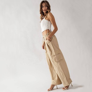 Piernas anchas para niñas, diseño a la moda, ajuste holgado, Color púrpura, bolsillos laterales, pantalones cargo, pantalones para mujer - Product Image 4