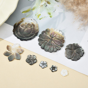 Cuentas de Concha de Nácar Vintage Personalizables, Perforadas Lateralmente y en el Centro, Talladas a Mano con Flores, Estilo Tahitiano Francés, para la Creación de Joyería - Product Image 2