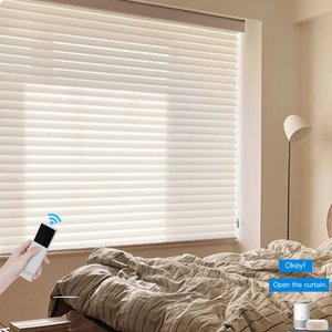 Waterproof <strong>Long</strong> Jing S601 Shangri-la <strong>Blinds</strong> 100% Polyester Fabric Smart <strong>Blinds</strong> Remote Anti-UV Light Filtering for French Windows - Product Image 1