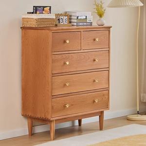 Commode à cinq tiroirs en bois massif, design minimaliste en chêne, pour chambre à coucher, salon, meuble de rangement - Product Image 1