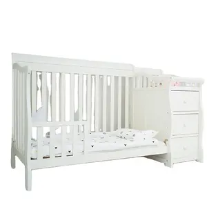 아메리칸 스타일 단단한 소나무 나무 침대 아기 침대 서랍 3 in 1 아기 침대 울타리