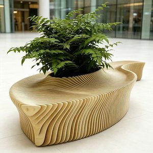 Luxury Modern Parametric Modular Planter <b>Bench</b> Outdoor Wood Seating with Integrated Flower Pot for Shopping Mall - Product Image 5