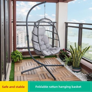 Coussin de chaise suspendue en rotin tressé de style européen pour mobilier d'extérieur, siège de jardin de loisirs, balançoire pliable suspendue - Product Image 4