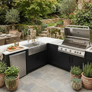 Meilleures ventes : Meuble de cuisine extérieur <span class=keywords><strong>pour</strong></span> villa <span class=keywords><strong>en</strong></span> acier inoxydable SS304, facile à <span class=keywords><strong>nettoyer</strong></span> et hygiénique, îlot de cuisine extérieur avec barbecue intégré - Product Image 2