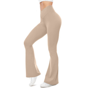 Pantalones deportivos de Yoga de cintura cruzada de Color sólido para mujeres europeas y americanas 2024 verano alta elasticidad diseño acampanado transpirable - Product Image 1