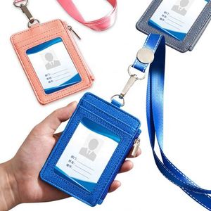 Leather Slim Minimalist Zipper RFID Wallet for Men&Women Pu Card <b>Holder</b> With <b>Id</b> Lanyard - Product Image 3