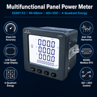Medidor de Energía para Panel de Distribución EastSong ES96Y/K3, 91x91mm, Trifásico, Clase 0.5, Armónicos, RS485, Modbus, LCD, 4DI+2DO, IP65, 0.2%