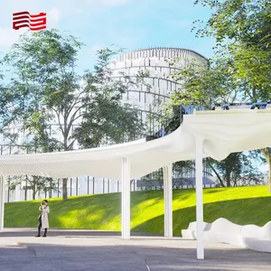 Galeri Seni baja tahan karat putih struktur baja timbul gaya pergola, mendukung desain kustomisasi