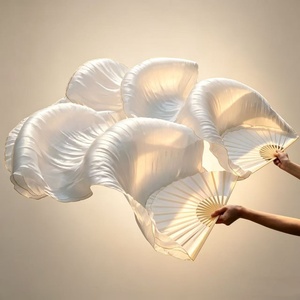 Velo de Danza del Vientre de Seda Real para <span class=keywords><strong>Mujer</strong></span>, Longitud 180cm, Ancho 90cm, Abanico de Bambú para Actuaciones - Product Image 2