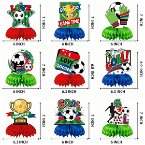 Venta al por Mayor de 9 Piezas de Decoraciones para Fiestas de Fútbol, Soporte de Exhibición de Panal de Abeja con Diseño de Balón de Fútbol para Fiestas de Cumpleaños Infantiles - Product Image 2