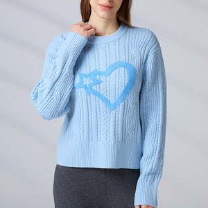 OEM ODM <b>Pullover</b> Knitwear Cable Long Sleeve Crew Neck Women's Sweaters with Embroidery Logo - Product Image 3