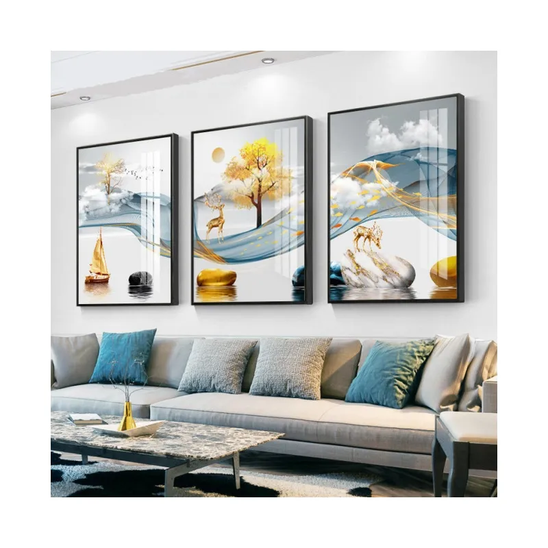 Wholesale Framed Wall Art Painting Modern Luxury decoration Painting Design Crystal porcelain painting 3 pcs in a set