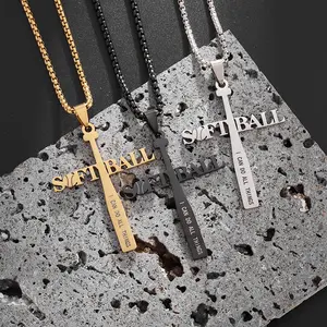 Hot Selling Gold Silver Baseball Pendant Necklace Stainless Steel Cross Softball Man Necklace for Men