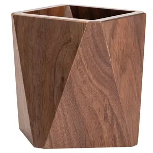 Customizable Hexagonal Walnut Pen Holder Featured Design Wooden Cylinder Desktop Storage Bins and Boxes