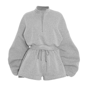 Ensemble femme Viviblook Q25ST317, nouveau modèle d'hiver, couleur unie, sweat-shirt décontracté à manches longues, ensemble short, ensemble 2 pièces pour femmes - Product Image 5