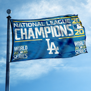 Bandera de los Dodgers de Los Ángeles 2020, Campeones de la Liga Nacional y de las Series Mundiales, 3x5 pies, Bandera de Poliéster de Doble Cara - Product Image 1