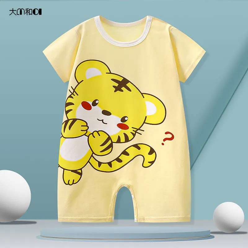 2024 Curta Perna Romper Patch Girlolid 1Pc Malha Geral Bodysuit & 1Pc Ha Whiteummer Animalcotton Tecido Macacão De Bebê Carters