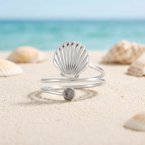 Anillo de Plata 925 con Forma de Concha y Piedra Engastada en Bisel, Diseño Minimalista, Unisex, para Uso Diario - Product Image 2