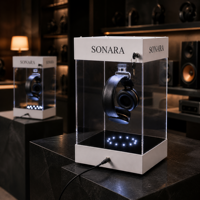 Vitrine rotative à 360° pour casque audio, double anneau LED 12 LED, vitesse réglable, lévitation magnétique, présentoir en acrylique
