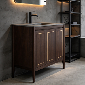 Mueble de Baño Independiente de Madera Sólida con Acabado en Nogal Oscuro Vintage - Product Image 3