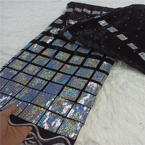 Tissus en dentelle à sequins de haute qualité nigérians, dentelle douce pour robes de mariée et de soirée - Product Image 2